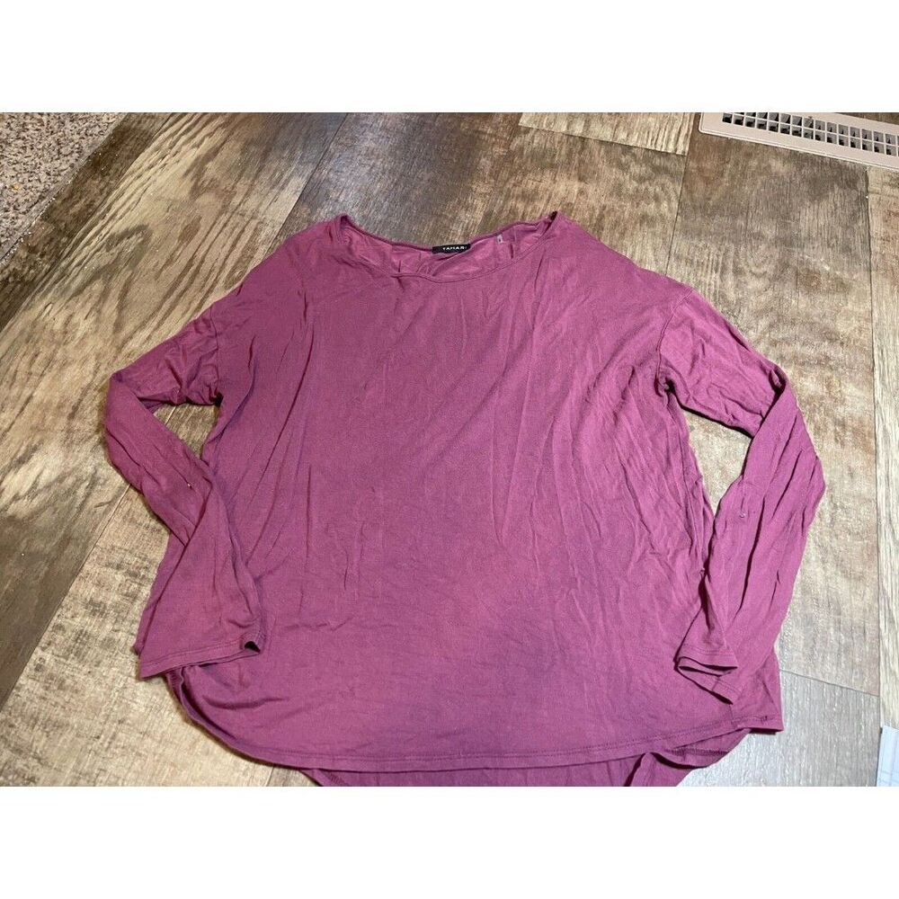 Tahari Top Womens Small S Shirt Blouse Purple Long Sleeve Pull Over